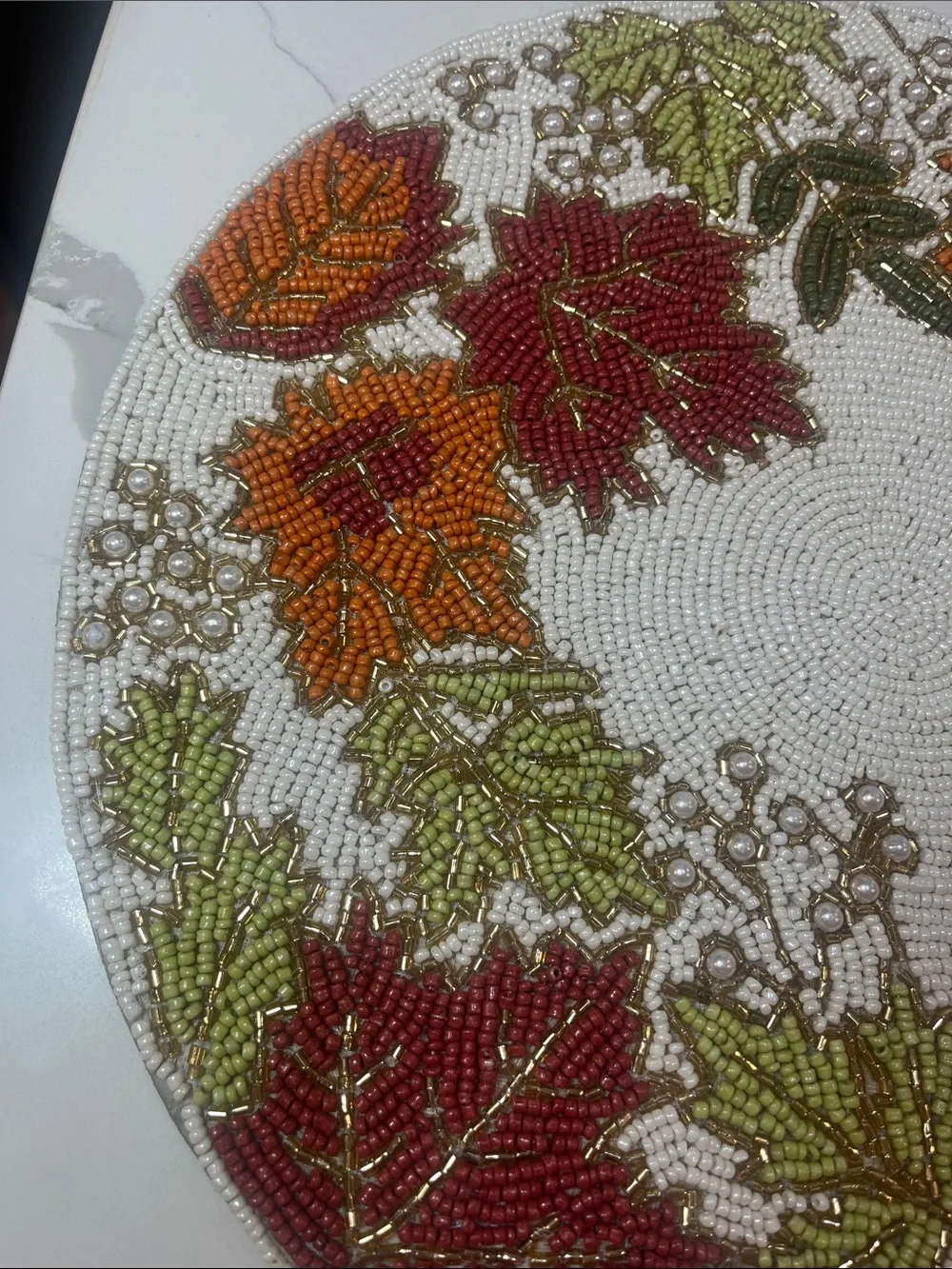 Tahari FALL LEAVES Beaded Placemat Charger 14” Multicolor Fall Thanksgiving NEW